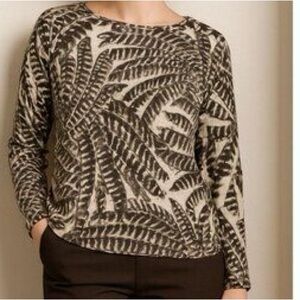 RALPH LAUREN Brown Feather Print Silk Cashmere Boat Neck Sweater